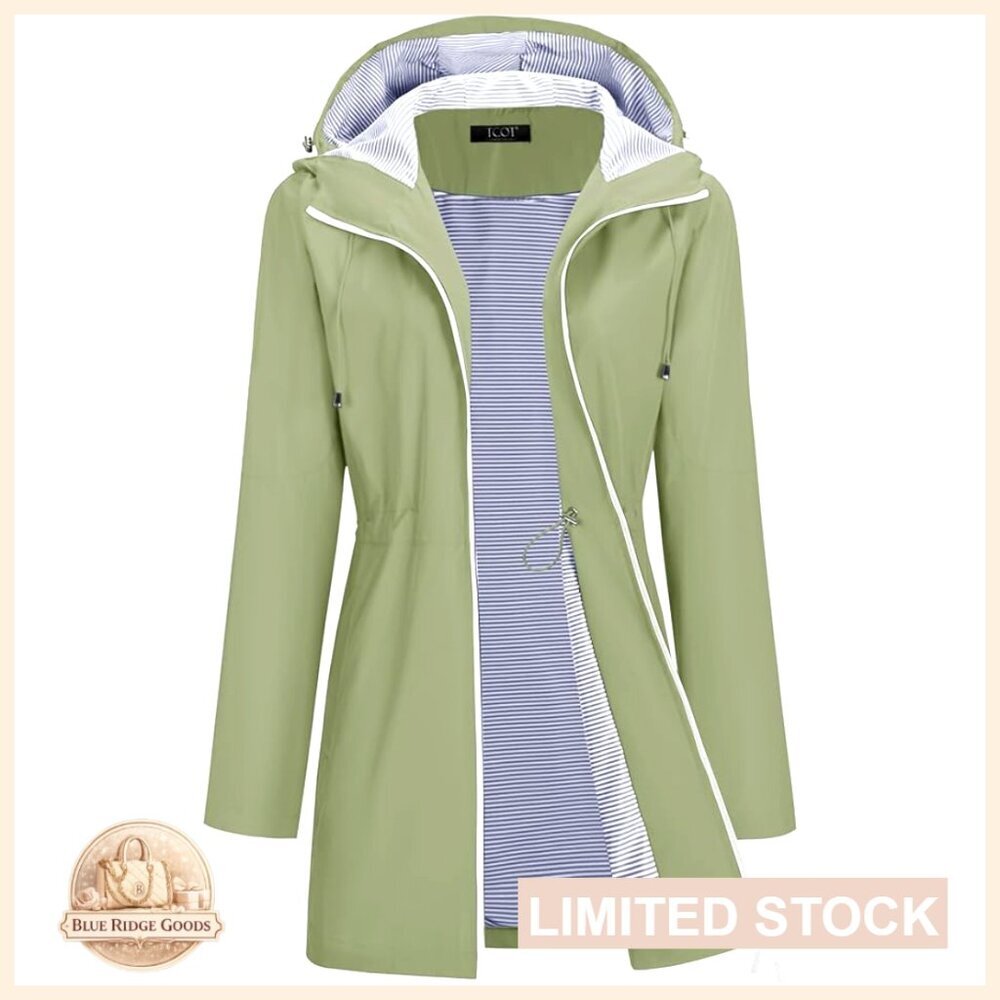 Waterproof Lined Trench Coat Hooded Windbreaker Jacket Lightweight Chic
